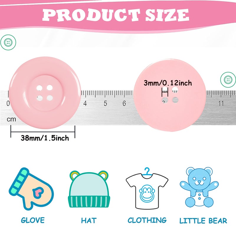 YAKA 50pcs 4 Holes Round Sewing Resin Buttons1.5inch/38mm in Bulk for Environmental Sewing Fasteners Scrapbooking DIY Sewing Tailor Crafts Coats Clothe Pink - Image 2